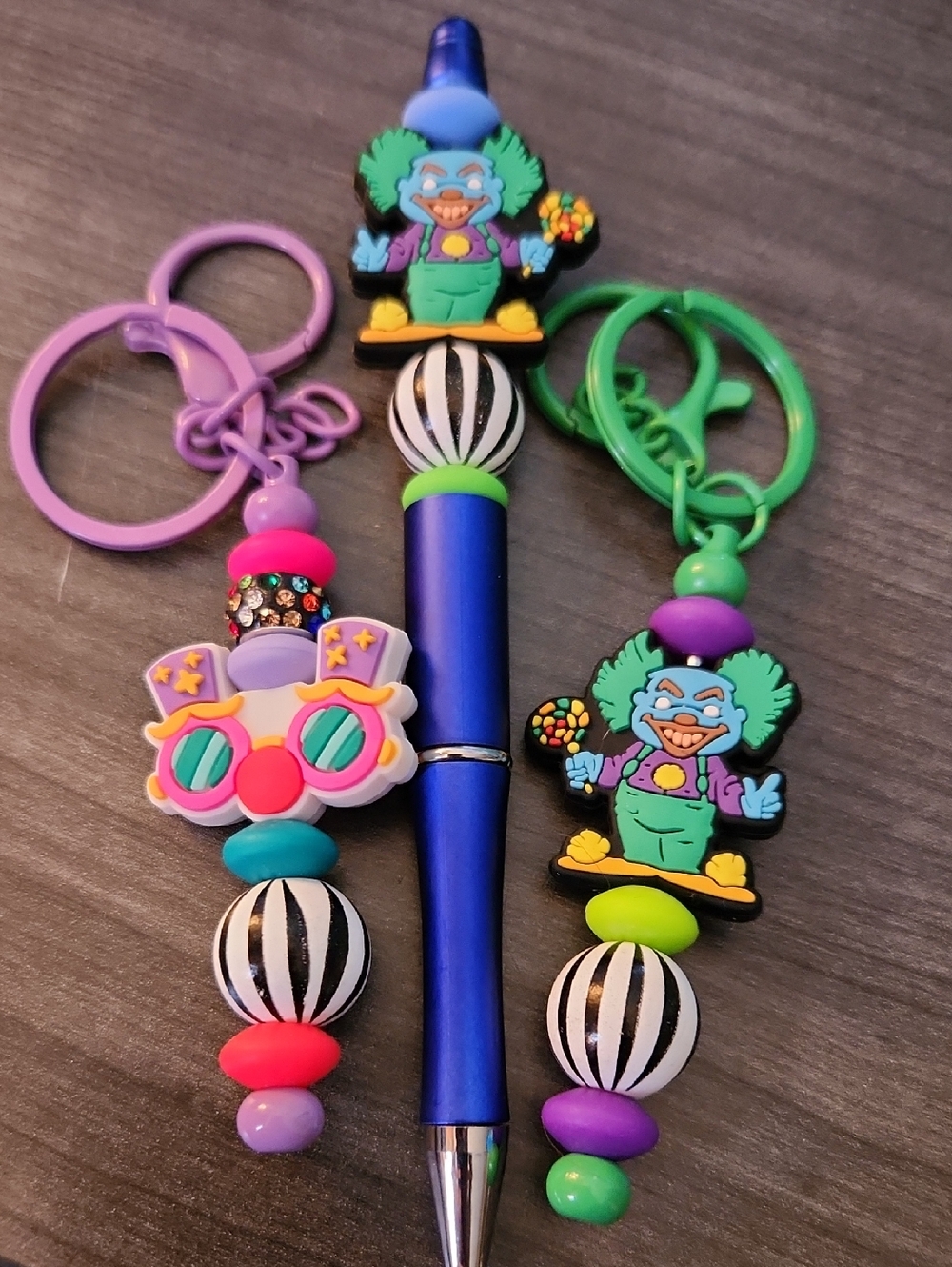 Colorful Clown Keychains & Beaded Pen
